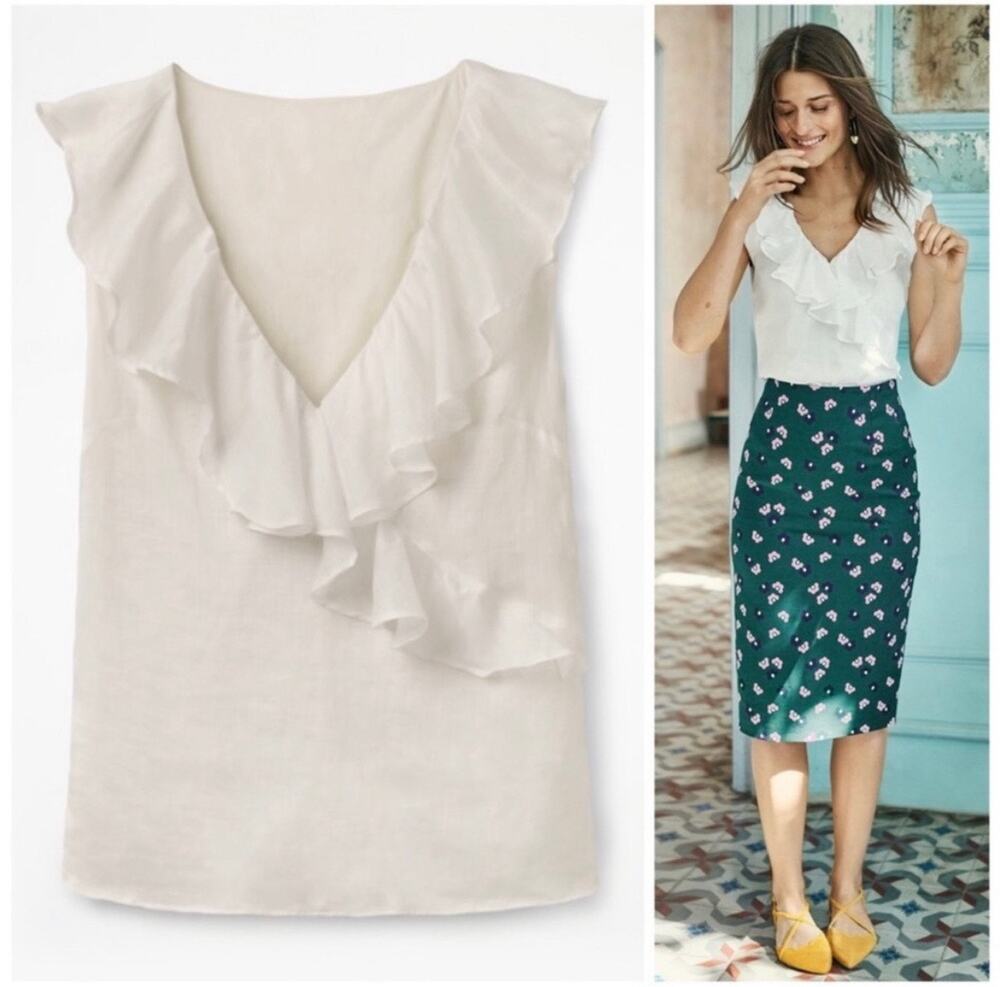Boden Alicia V-Neck Sleeveless Ruffle Faux Wrap Lightweight Classic Blouse US12